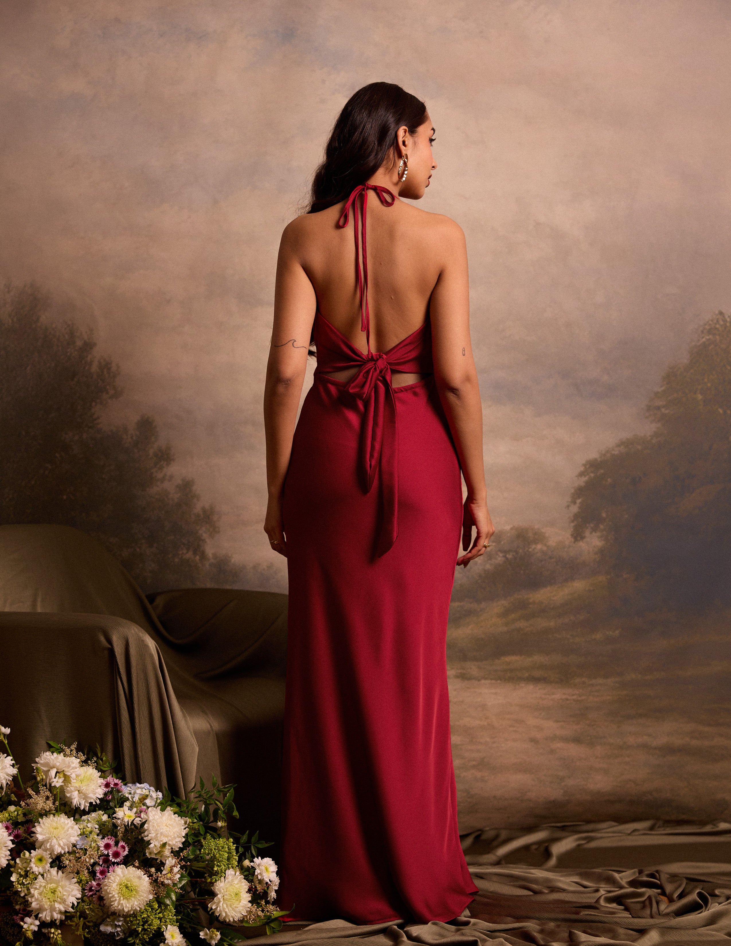 Cowl Neck Satin Dress