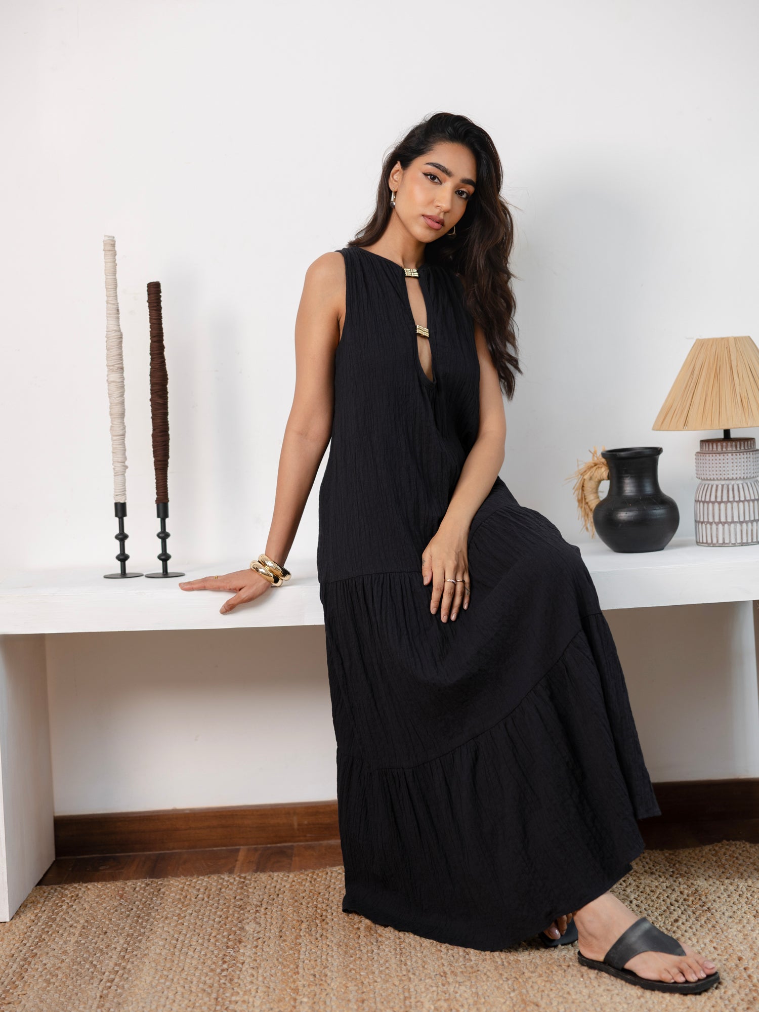 Double Key Hole Detail Maxi Dress