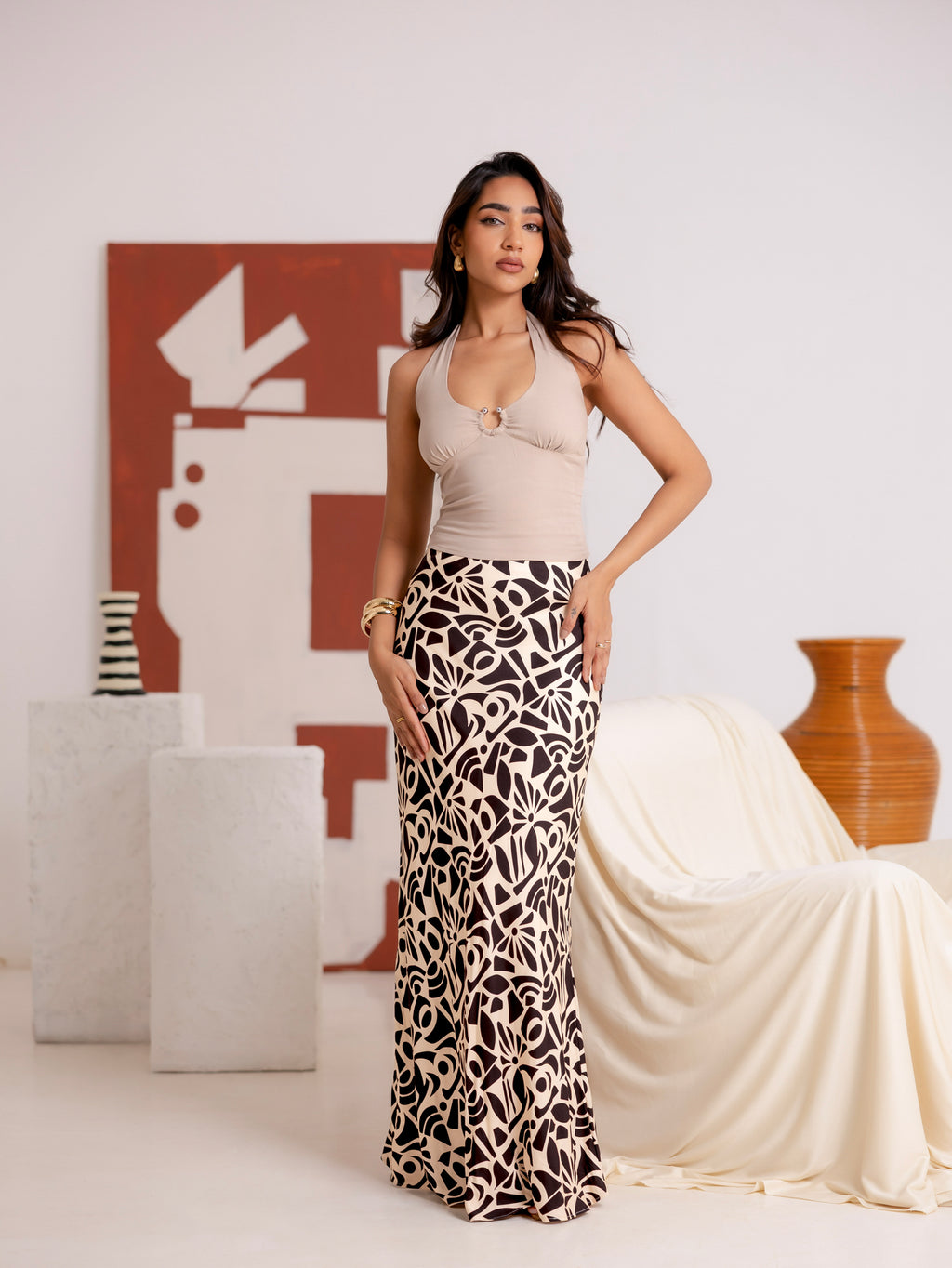 Printed Bias Maxi Skirt