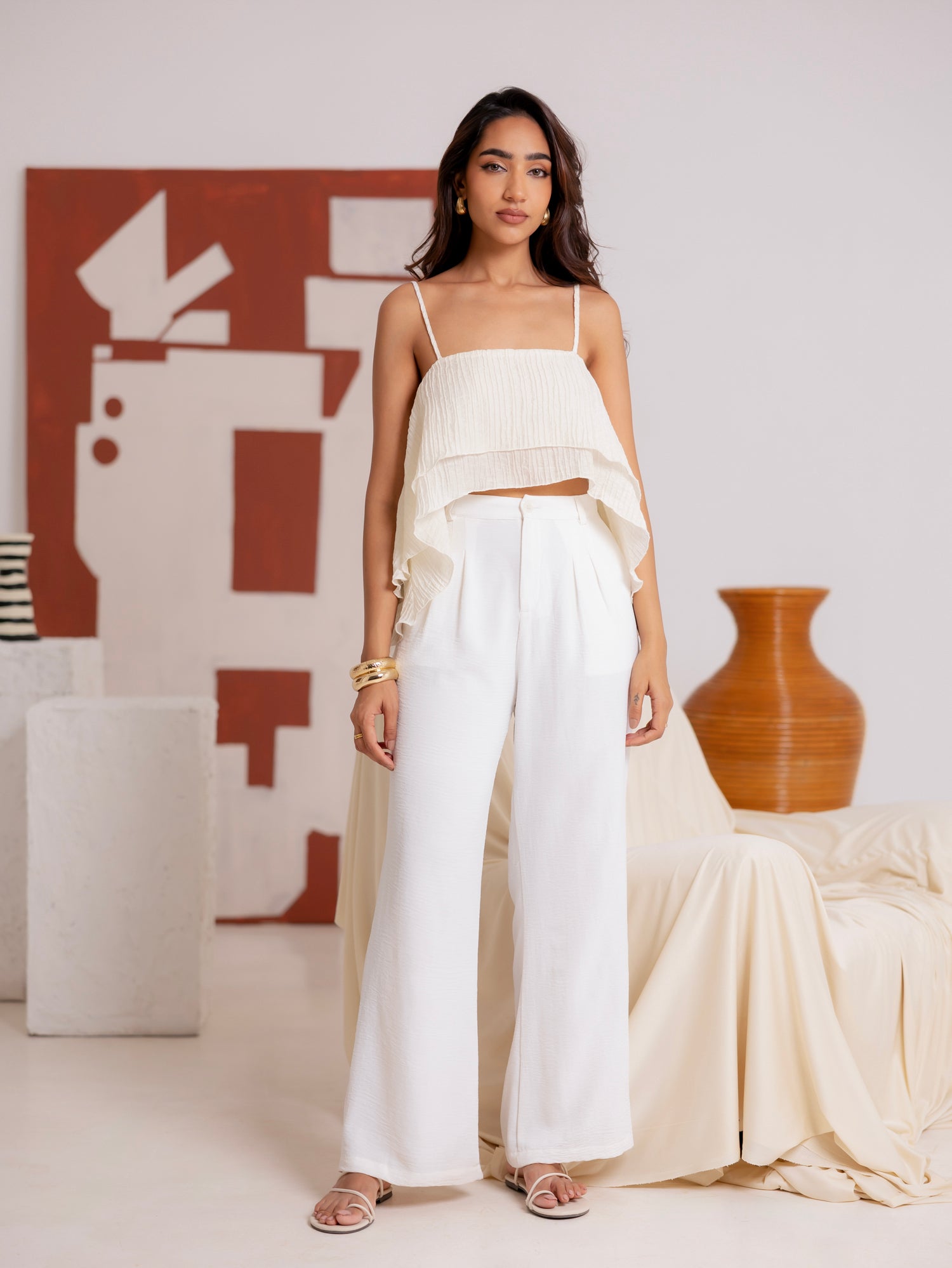 Double Frill Detailed Sleeveless Top