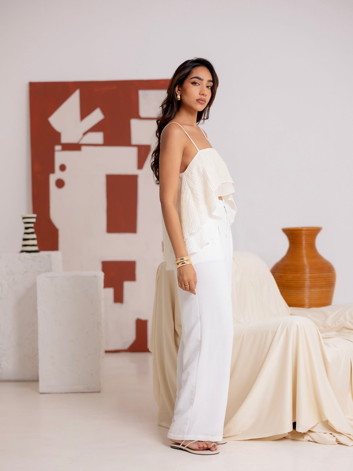 Double Frill Detailed Sleeveless Top