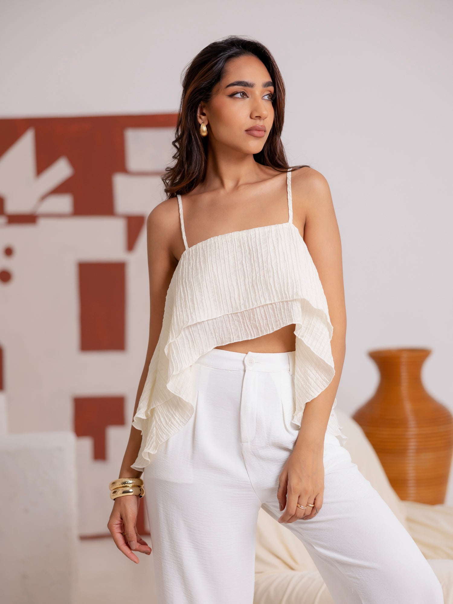 Double Frill Detailed Sleeveless Top