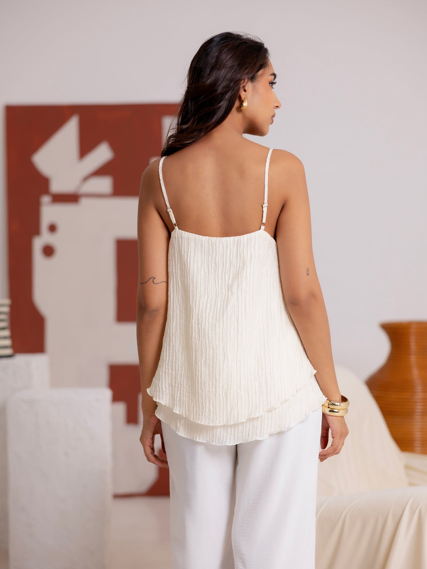 Double Frill Detailed Sleeveless Top