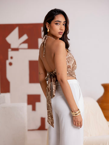 Sleeveless Back Tie Up Printed Top