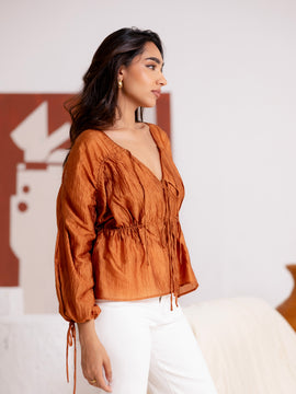 Front Tie Up Tunnel Detailed Long Sleeved Top