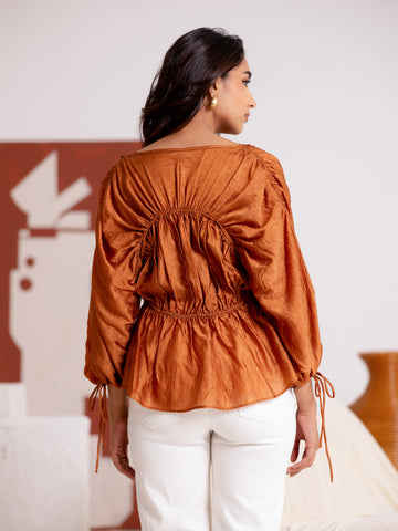 Front Tie Up Tunnel Detailed Long Sleeved Top