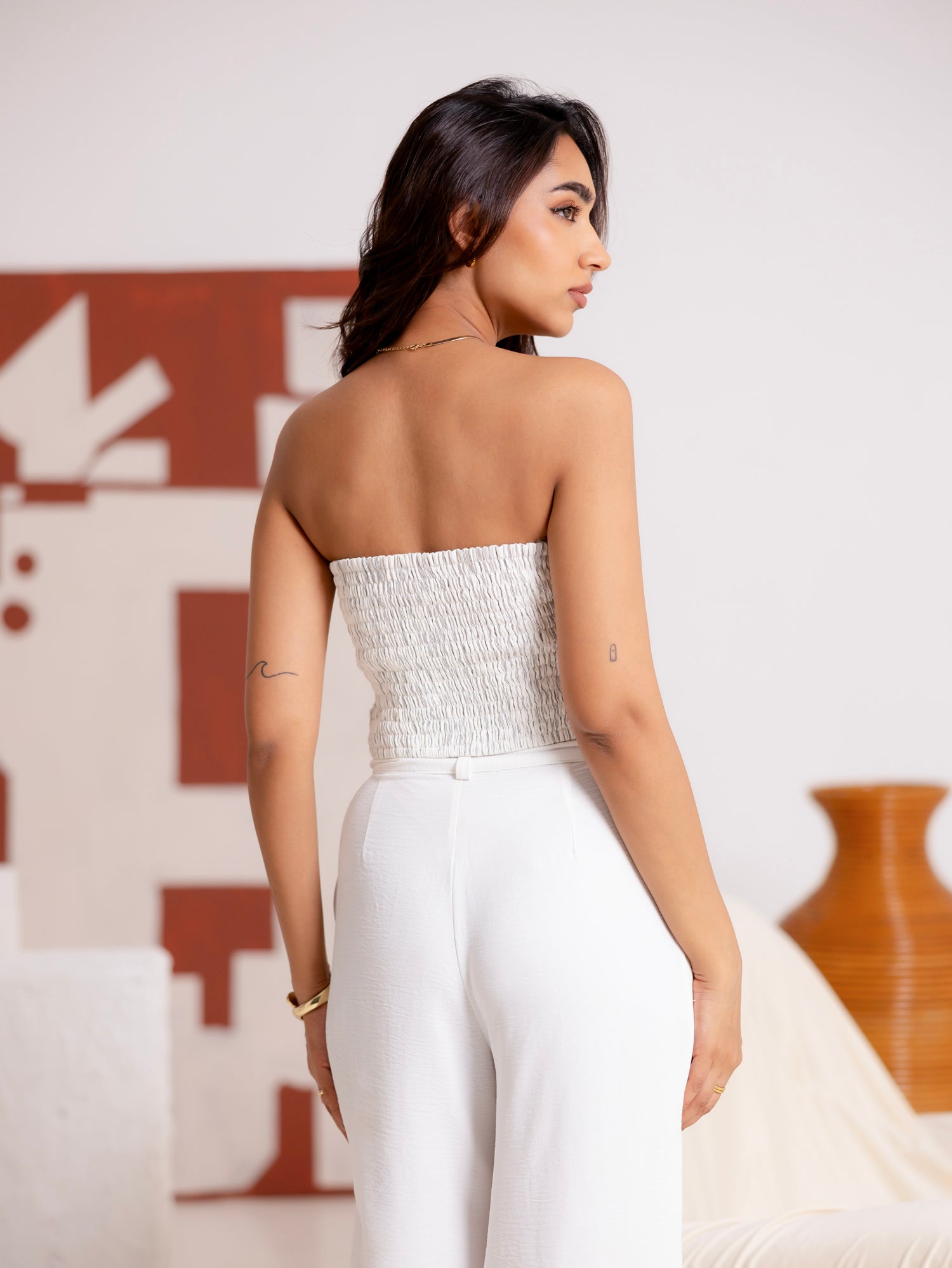 Asymetrical Hem Detailed Back Smocking Top