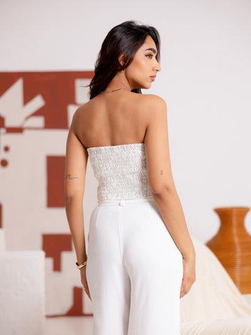 Asymetrical Hem Detailed Back Smocking Top