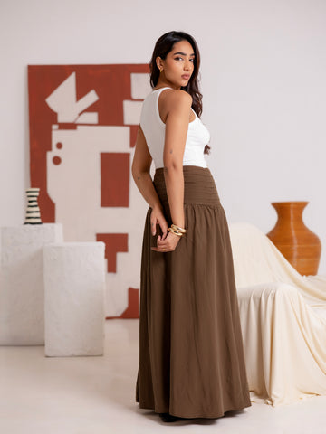 Waist Pin Tuck Detailed Maxi Skirt