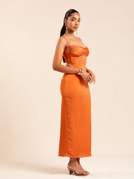 Bustier Detailed Satin Maxi Dress