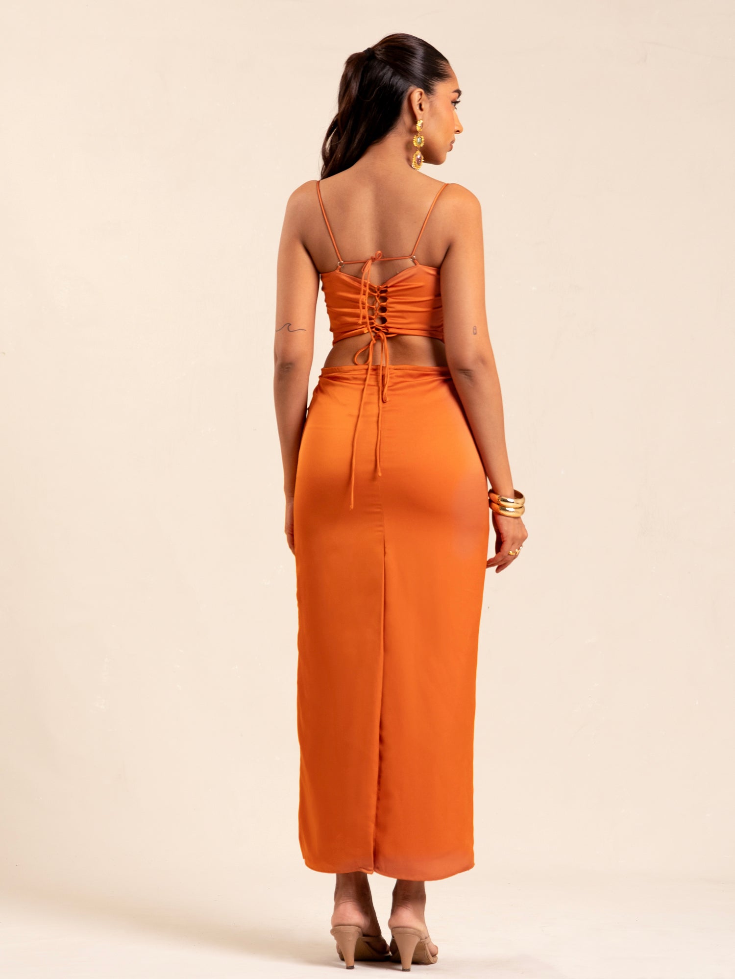 Bustier Detailed Satin Maxi Dress