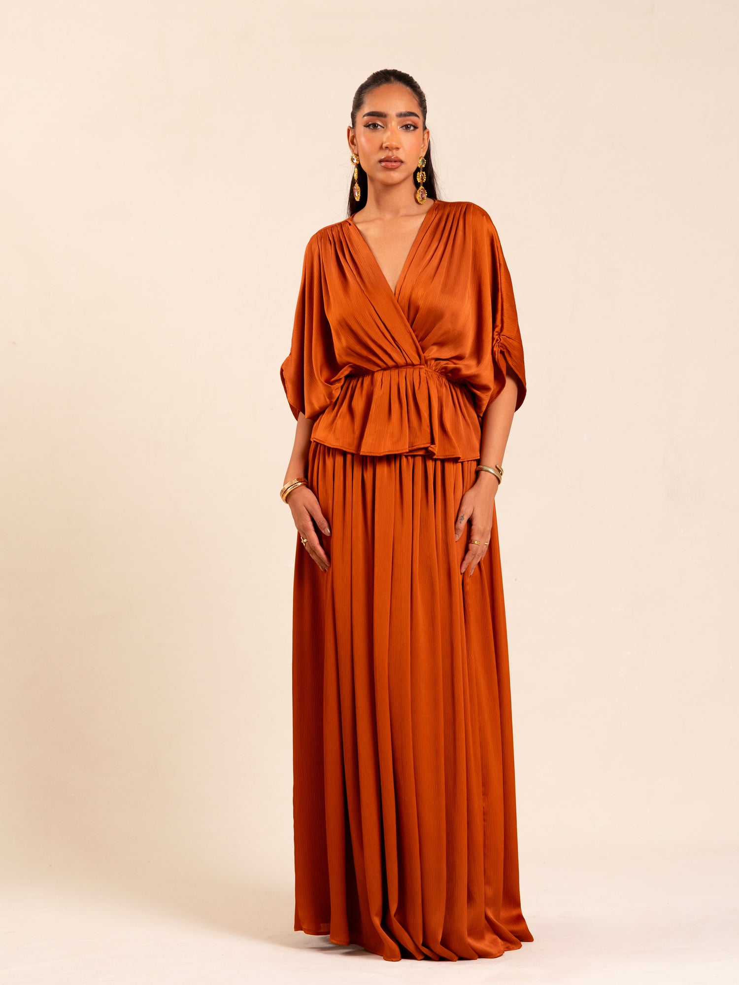 High Waisted Flared Satin Maxi Skirt