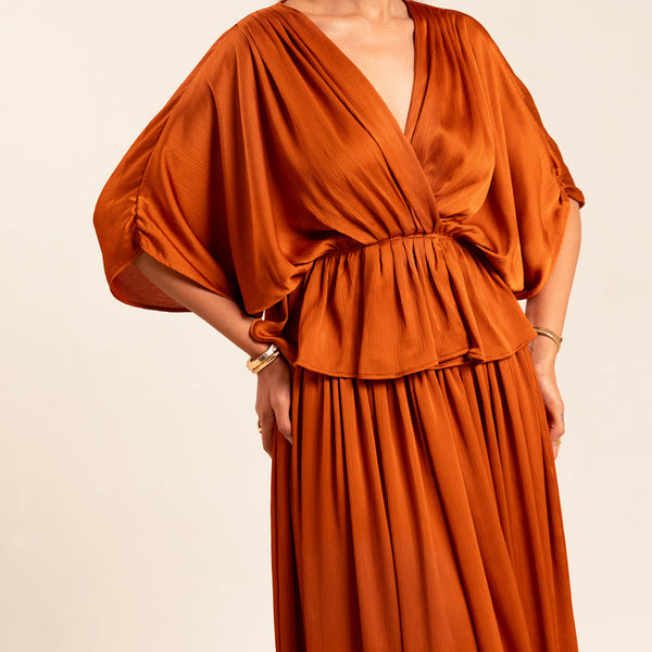 High Waisted Flared Satin Maxi Skirt