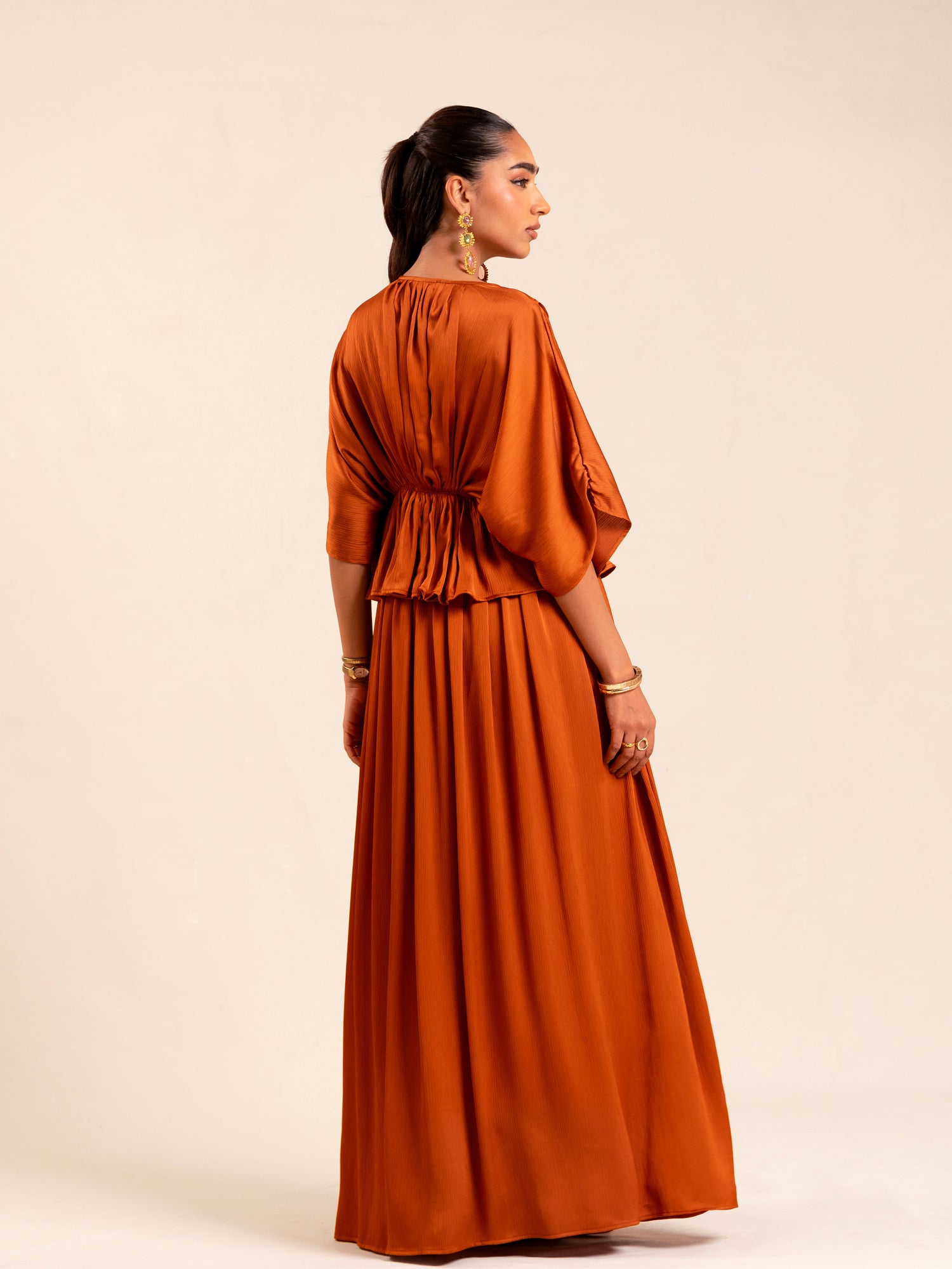 High Waisted Flared Satin Maxi Skirt