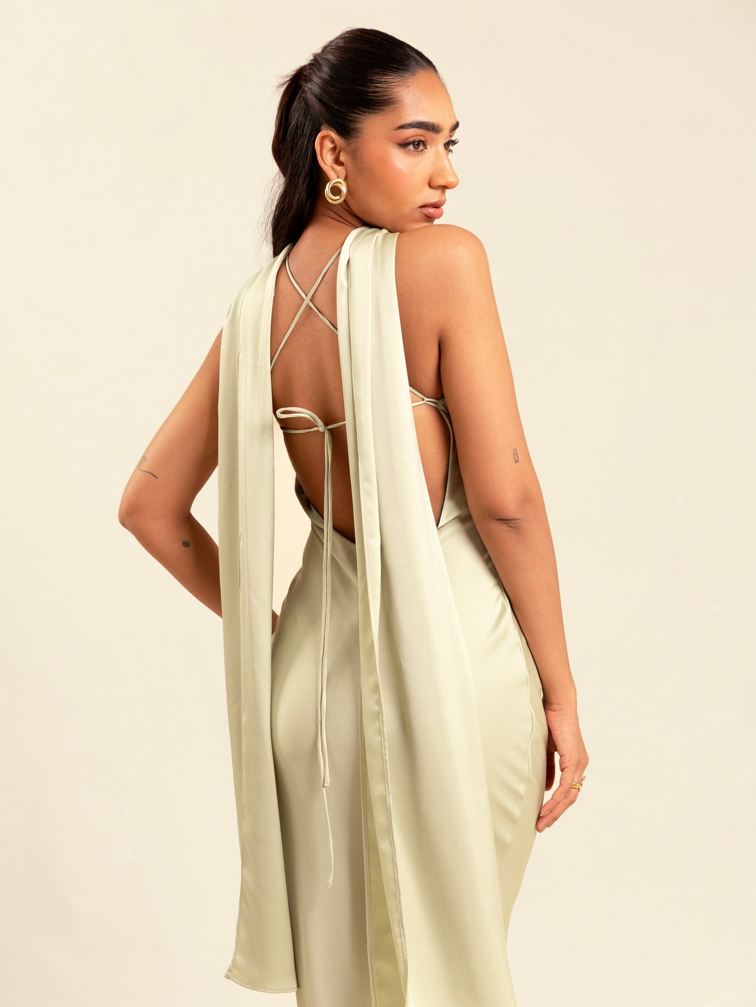 Shawl Detailed Halter Neck Maxi Dress