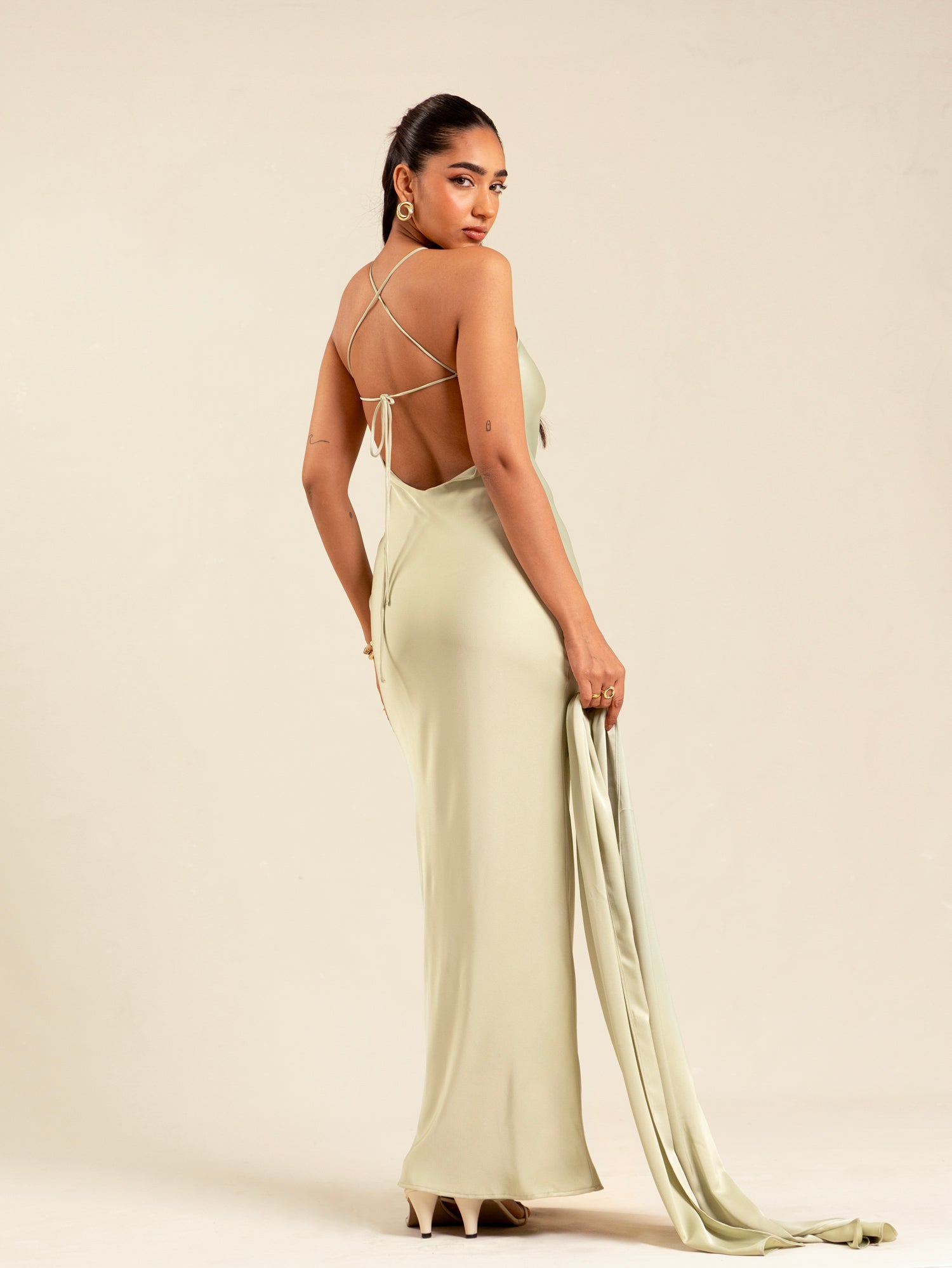Shawl Detailed Halter Neck Maxi Dress