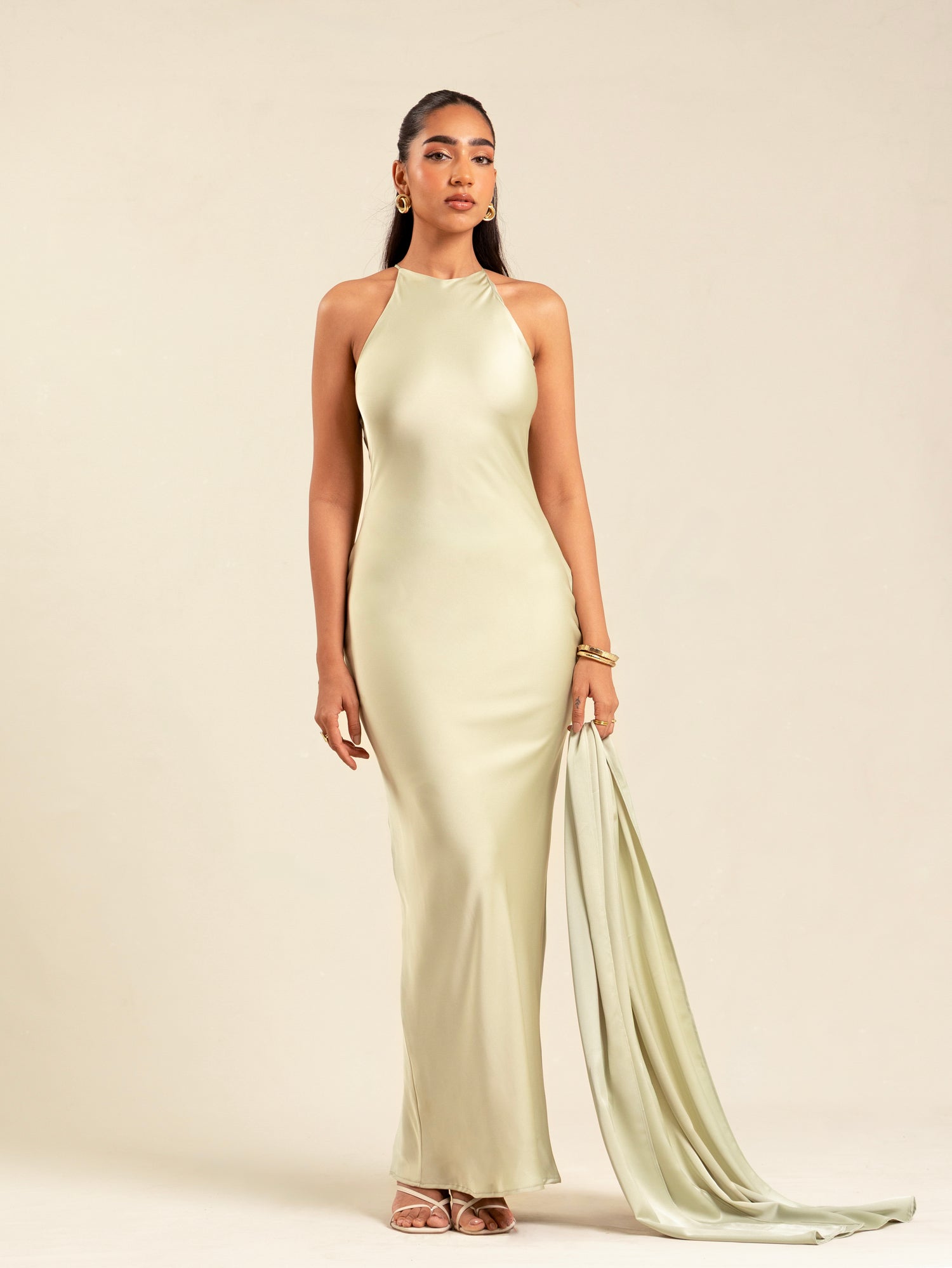 Shawl Detailed Halter Neck Maxi Dress