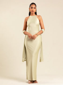 Shawl Detailed Halter Neck Maxi Dress