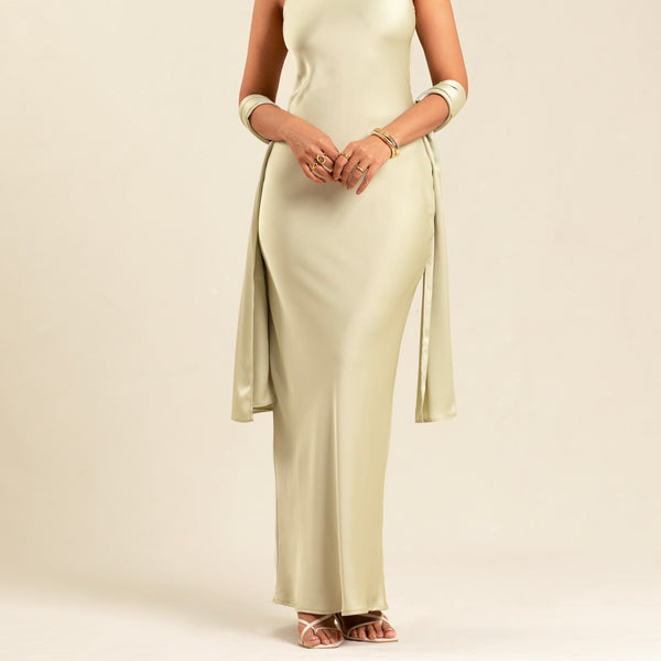 Shawl Detailed Halter Neck Maxi Dress
