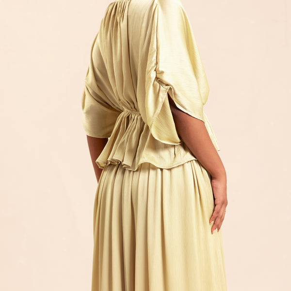 High Waisted Flared Satin Maxi Skirt