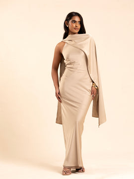 Shawl Detailed Halter Neck Maxi Dress