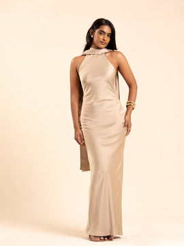 Shawl Detailed Halter Neck Maxi Dress
