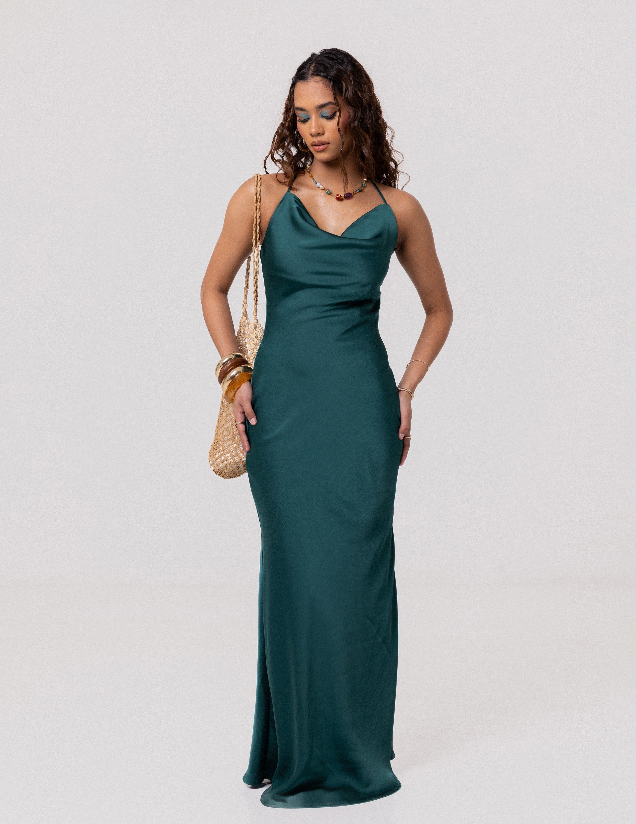 Cowl Neck Bias Maxi Dress