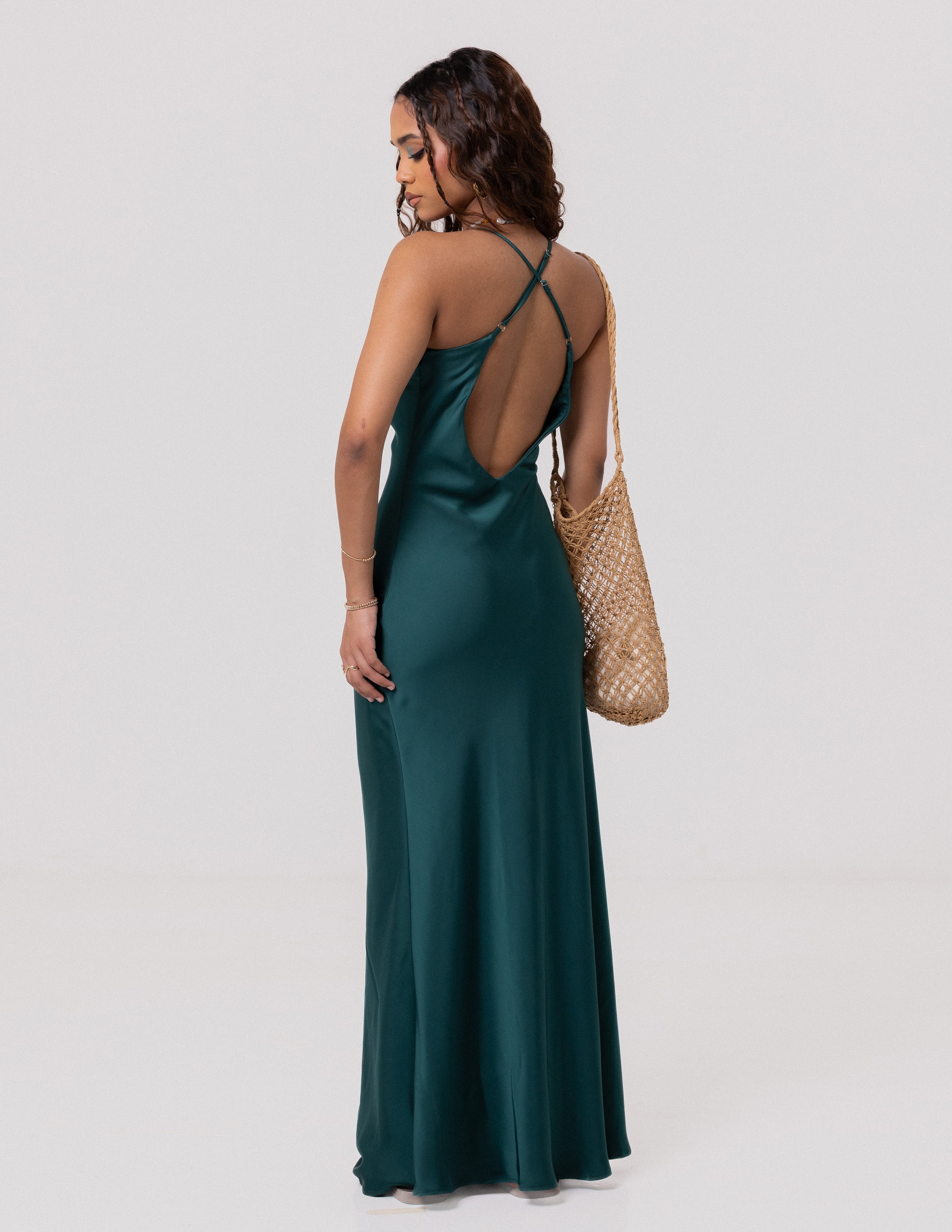 Cowl Neck Bias Maxi Dress