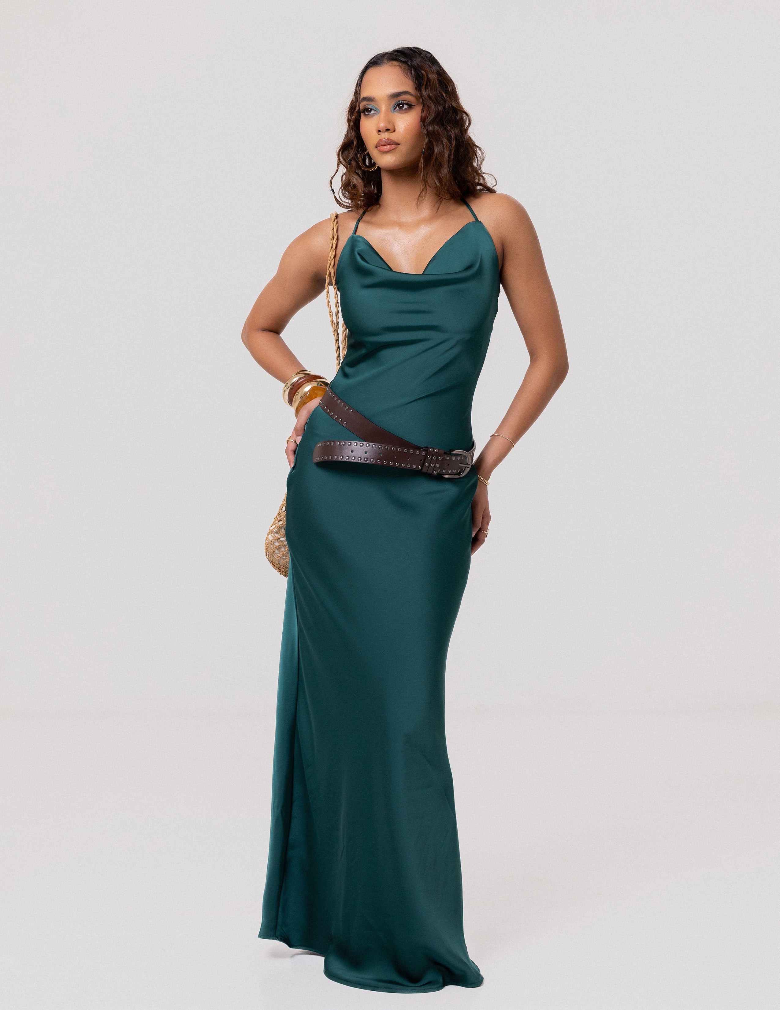 Cowl Neck Bias Maxi Dress