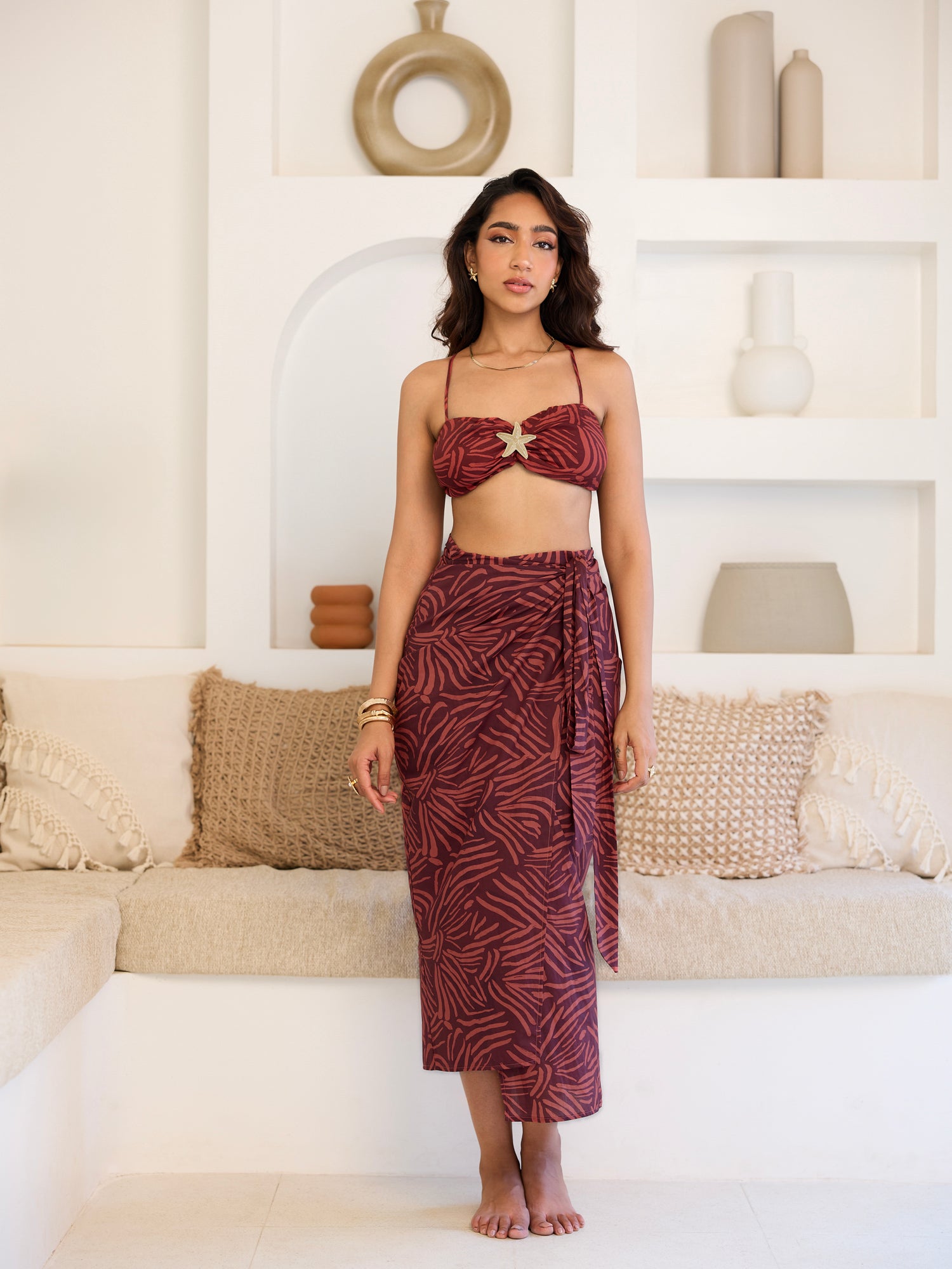 Wrap Tie Up Printed Midi Skirt