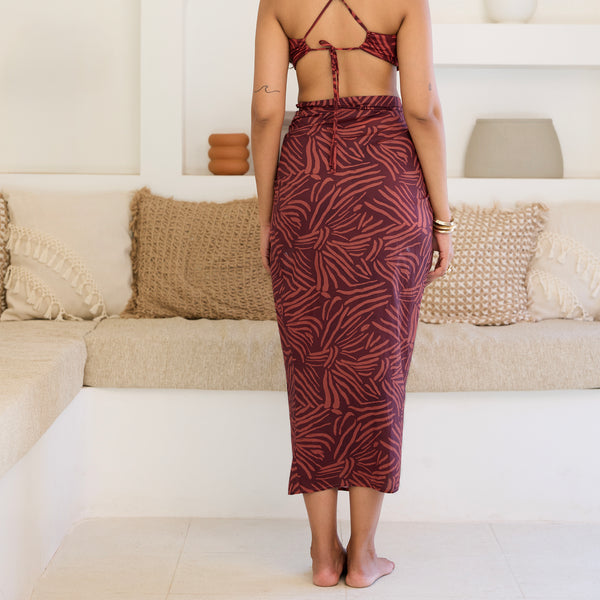 Wrap Tie Up Printed Midi Skirt