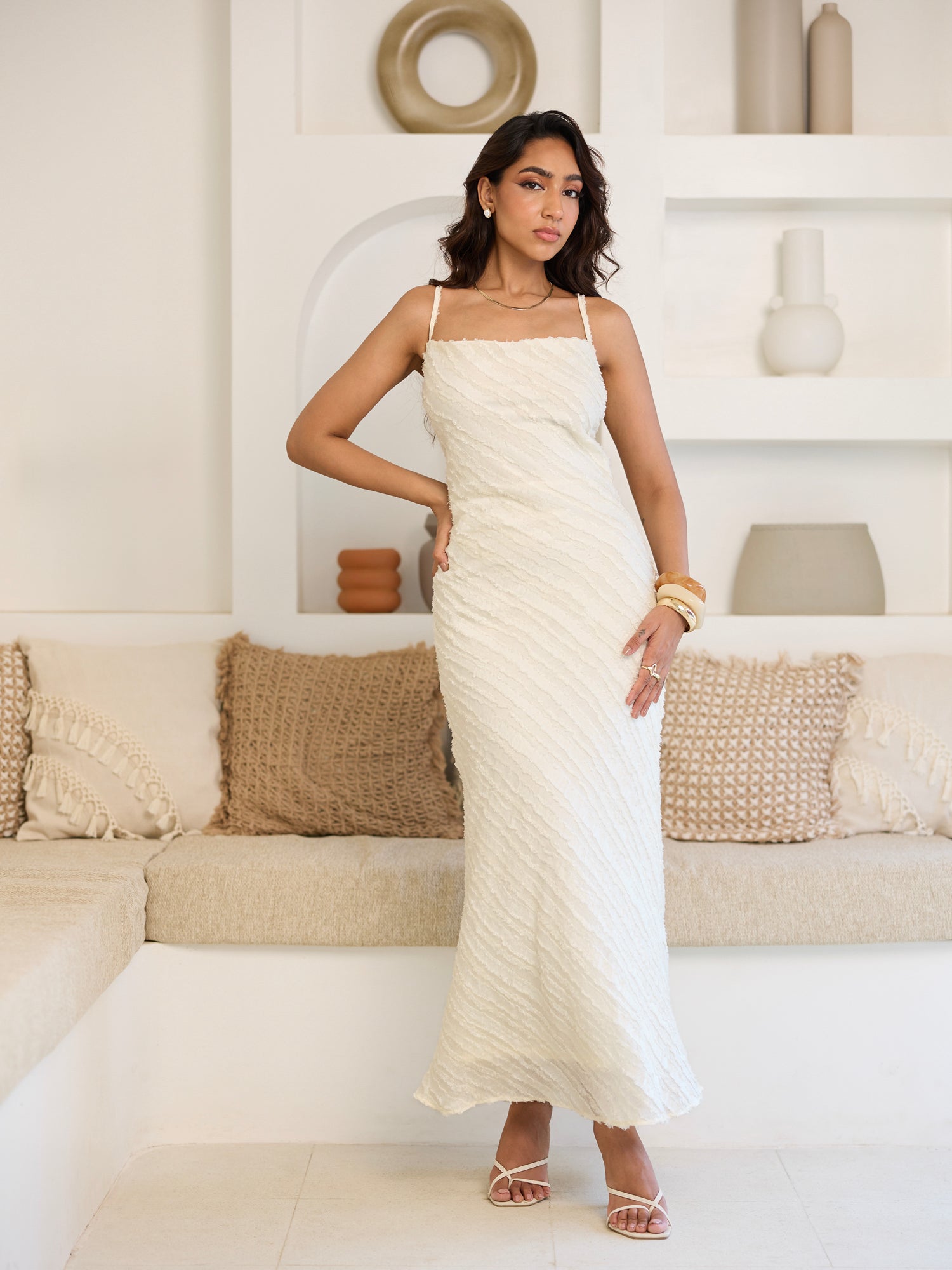 Front Cowl Neck Back Tie Up Maxi Dress