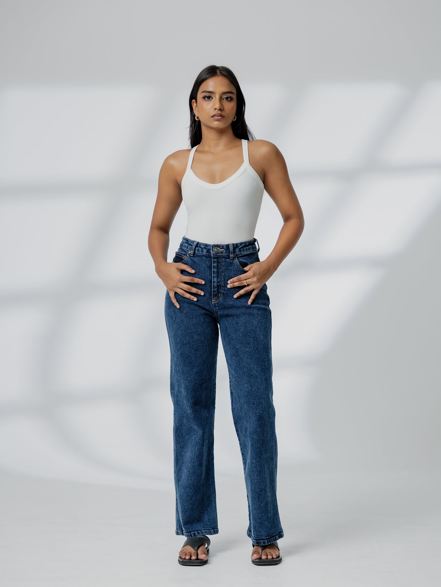 High Waist Acid Washed Straight Leg Jean