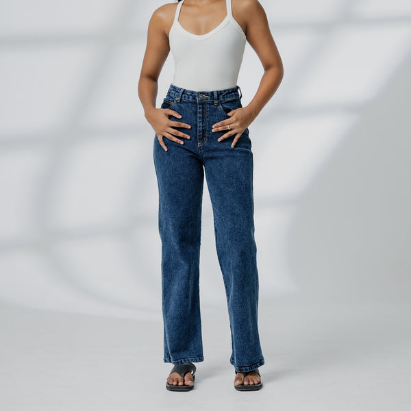 High Waist Acid Washed Straight Leg Jean