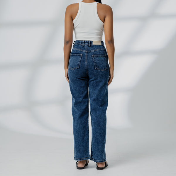 High Waist Acid Washed Straight Leg Jean