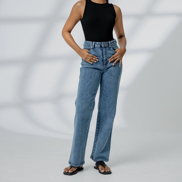 High Waist Acid Washed Straight Leg Jean