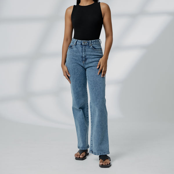 High Waist Acid Washed Straight Leg Jean