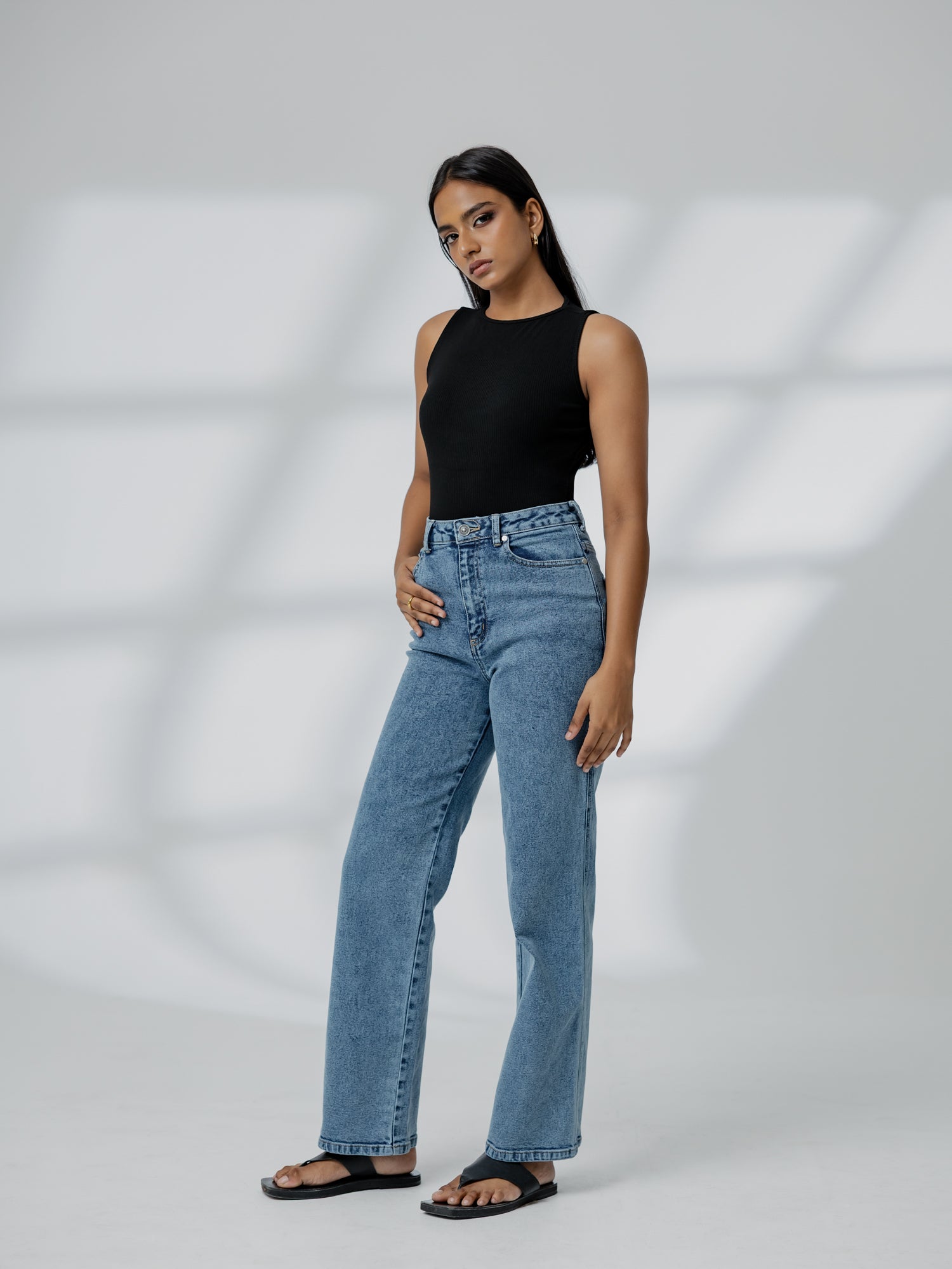 High Waist Acid Washed Straight Leg Jean