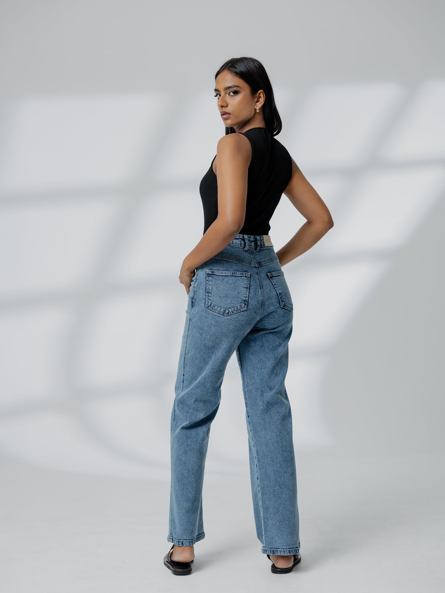 High Waist Acid Washed Straight Leg Jean