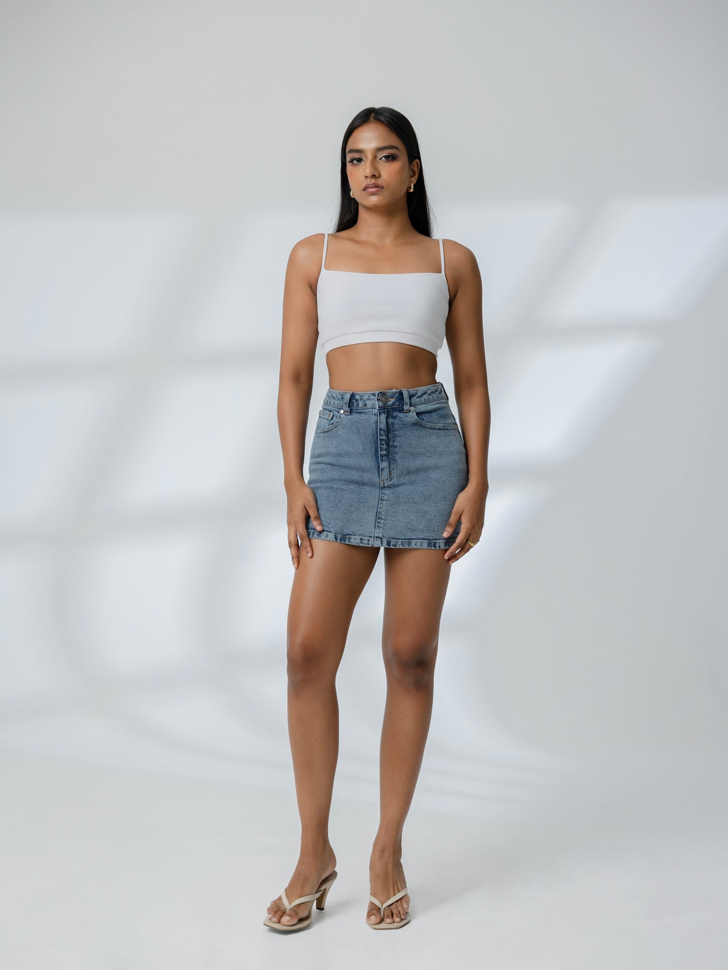 High Waist Acid Washed Mini Skirt