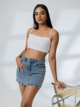 High Waist Acid Washed Mini Skirt