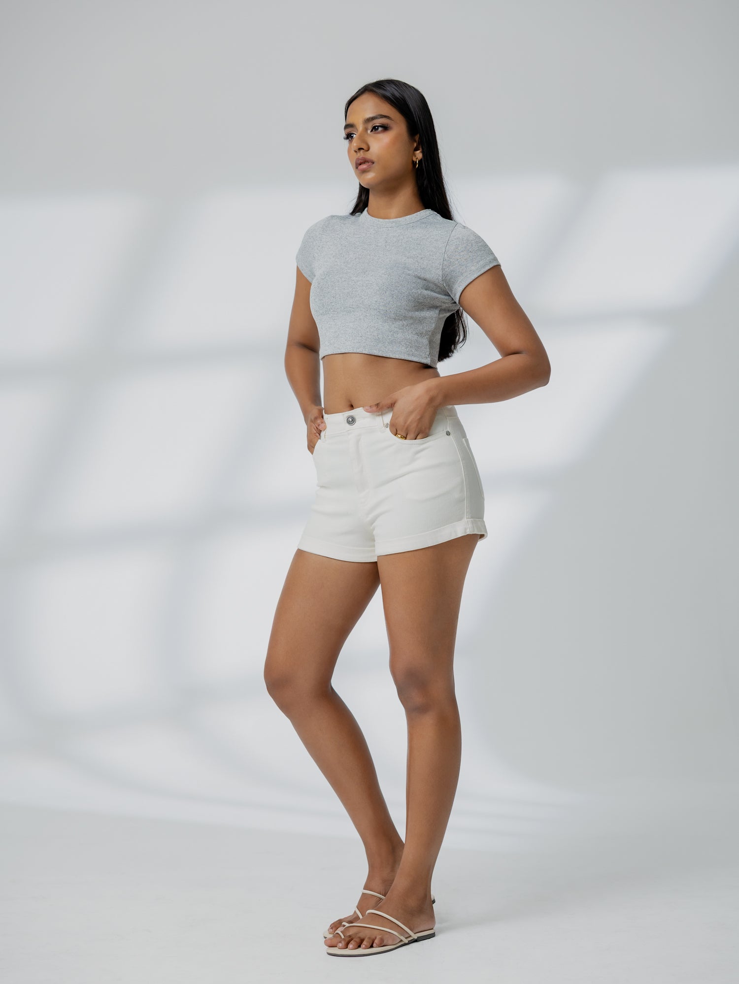 High Waist Folded Hem Short