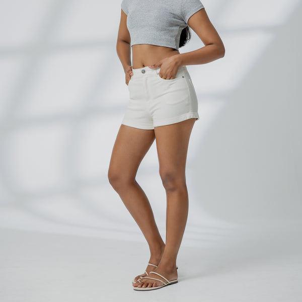 High Waist Folded Hem Short