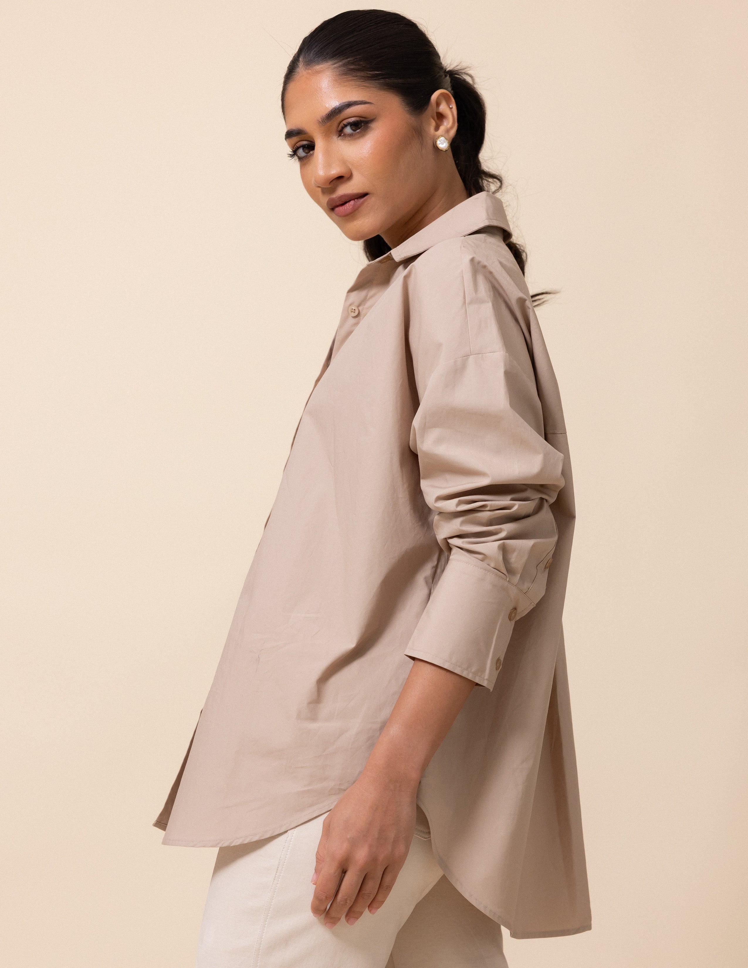 Off Shoulder Long Sleeved Button Down Shirt