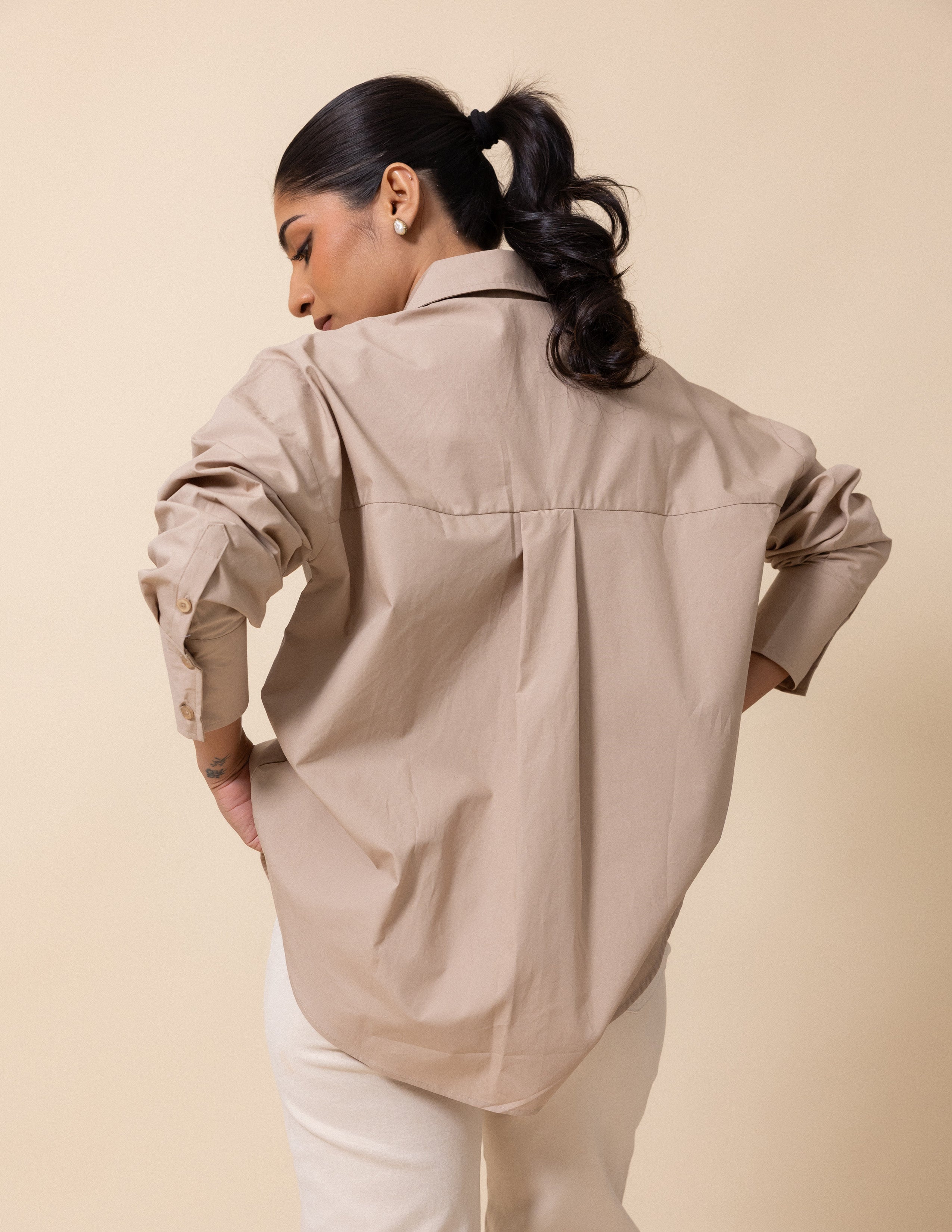 Off Shoulder Long Sleeved Button Down Shirt