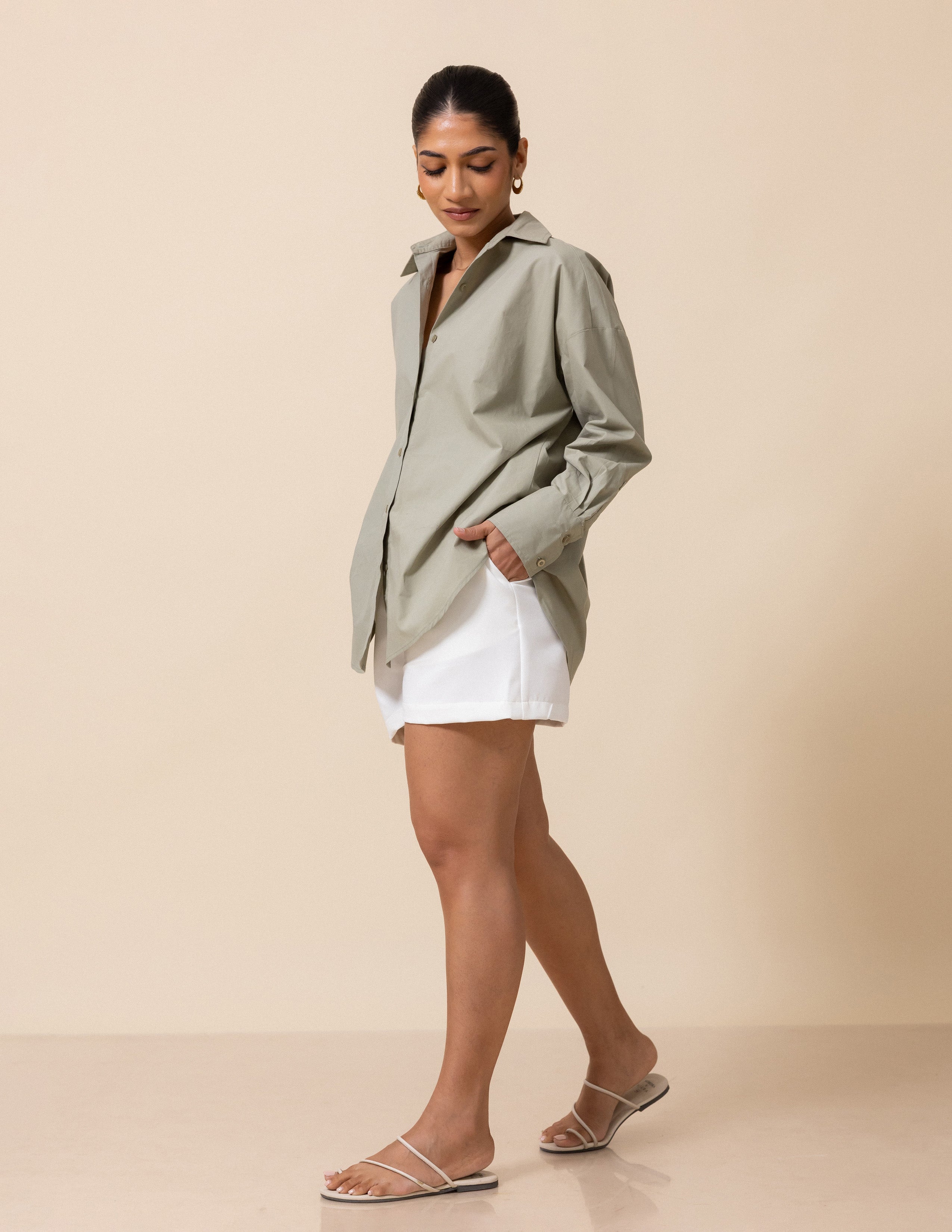 Off Shoulder Long Sleeved Button Down Shirt