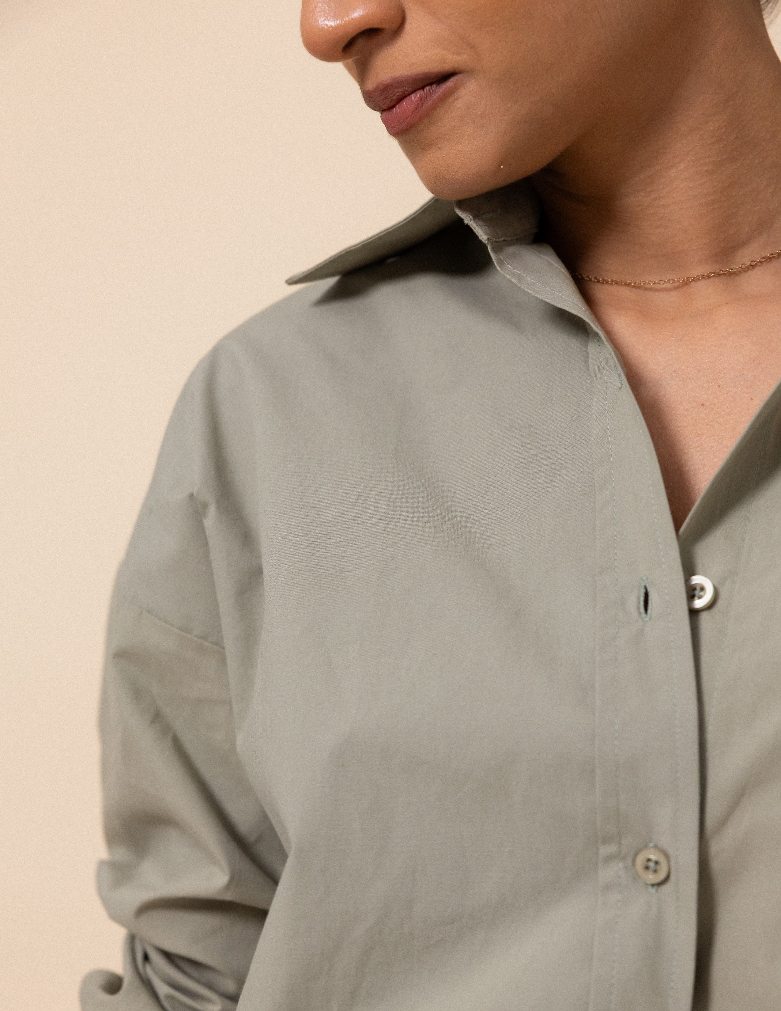 Off Shoulder Long Sleeved Button Down Shirt