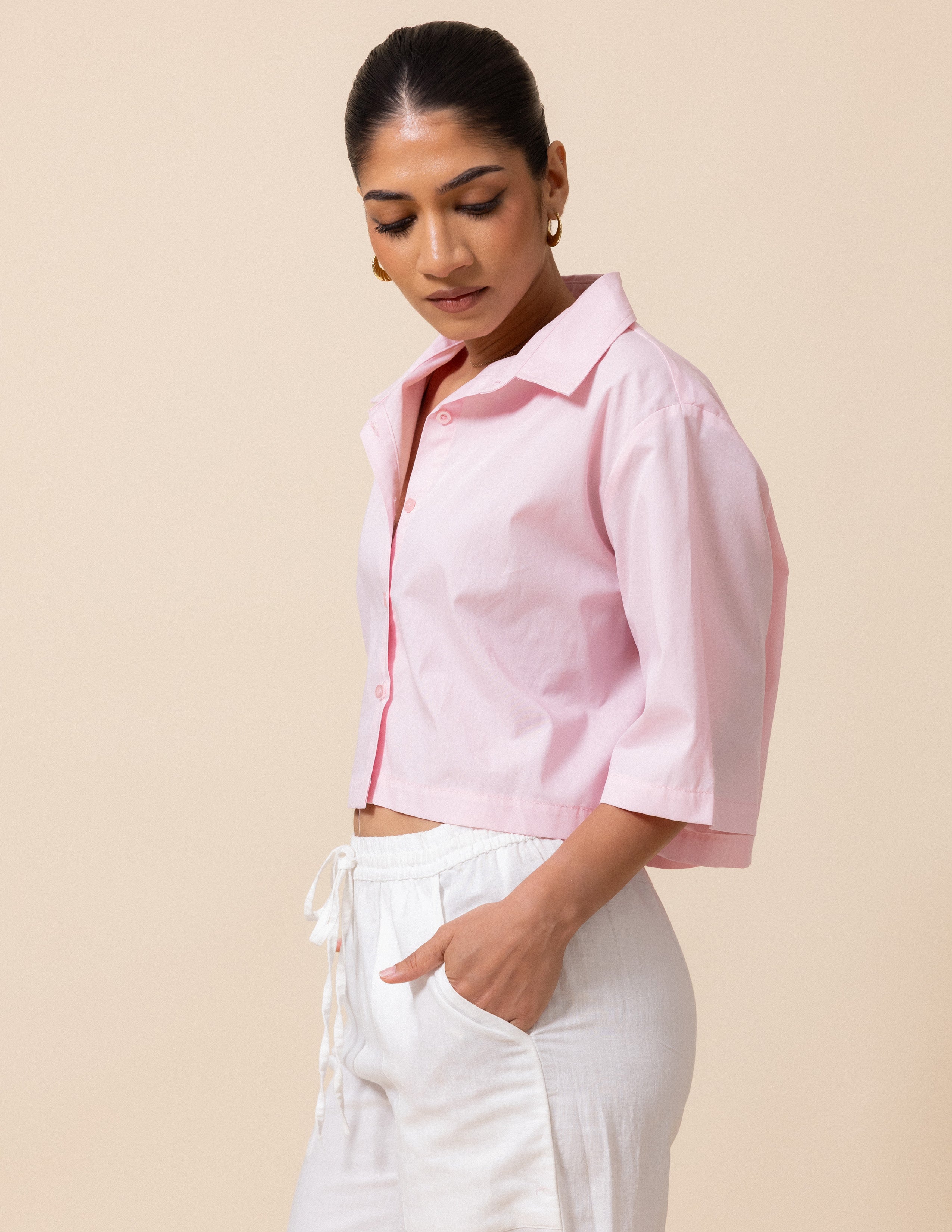 Button Down Cropped Shirt