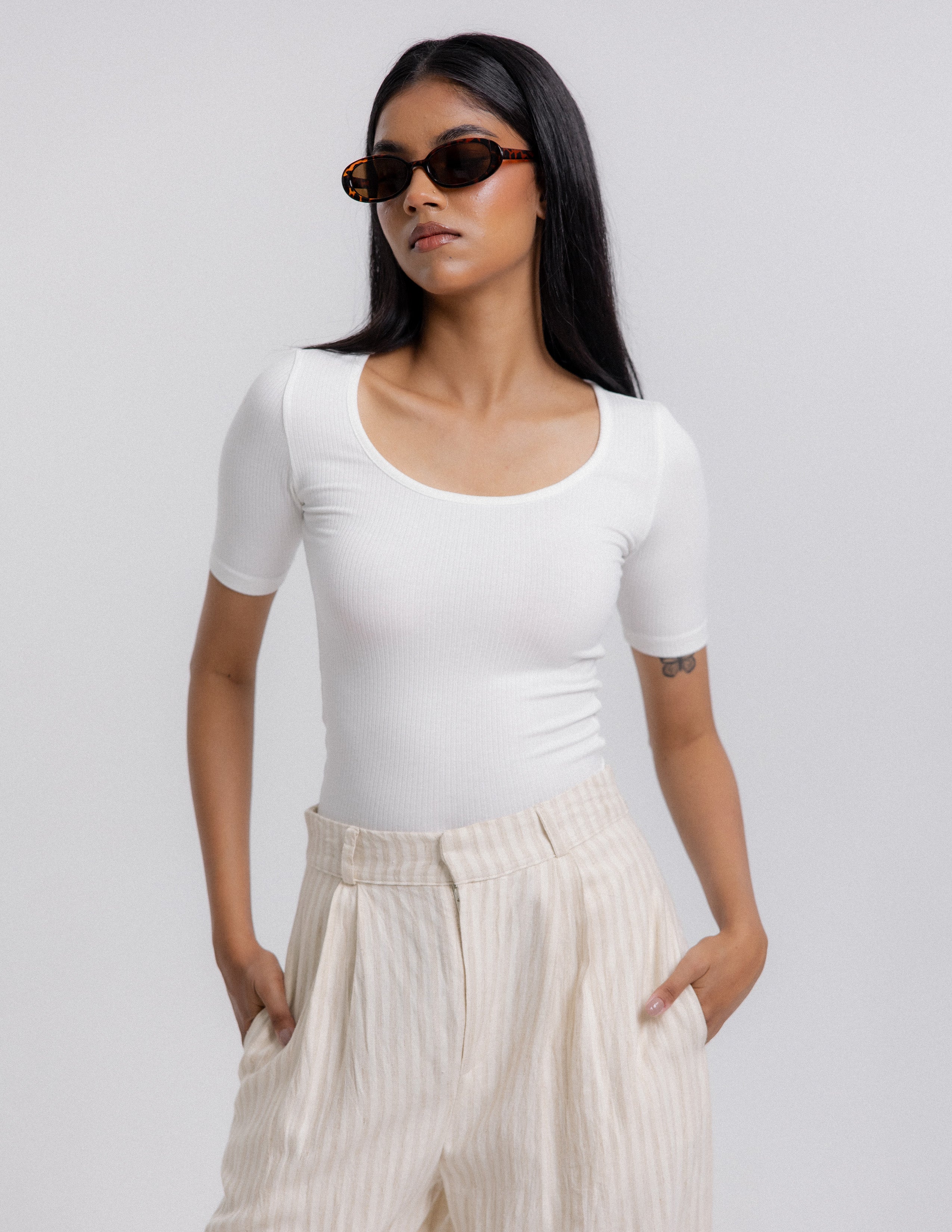 Round Neck Short Sleeved Top
