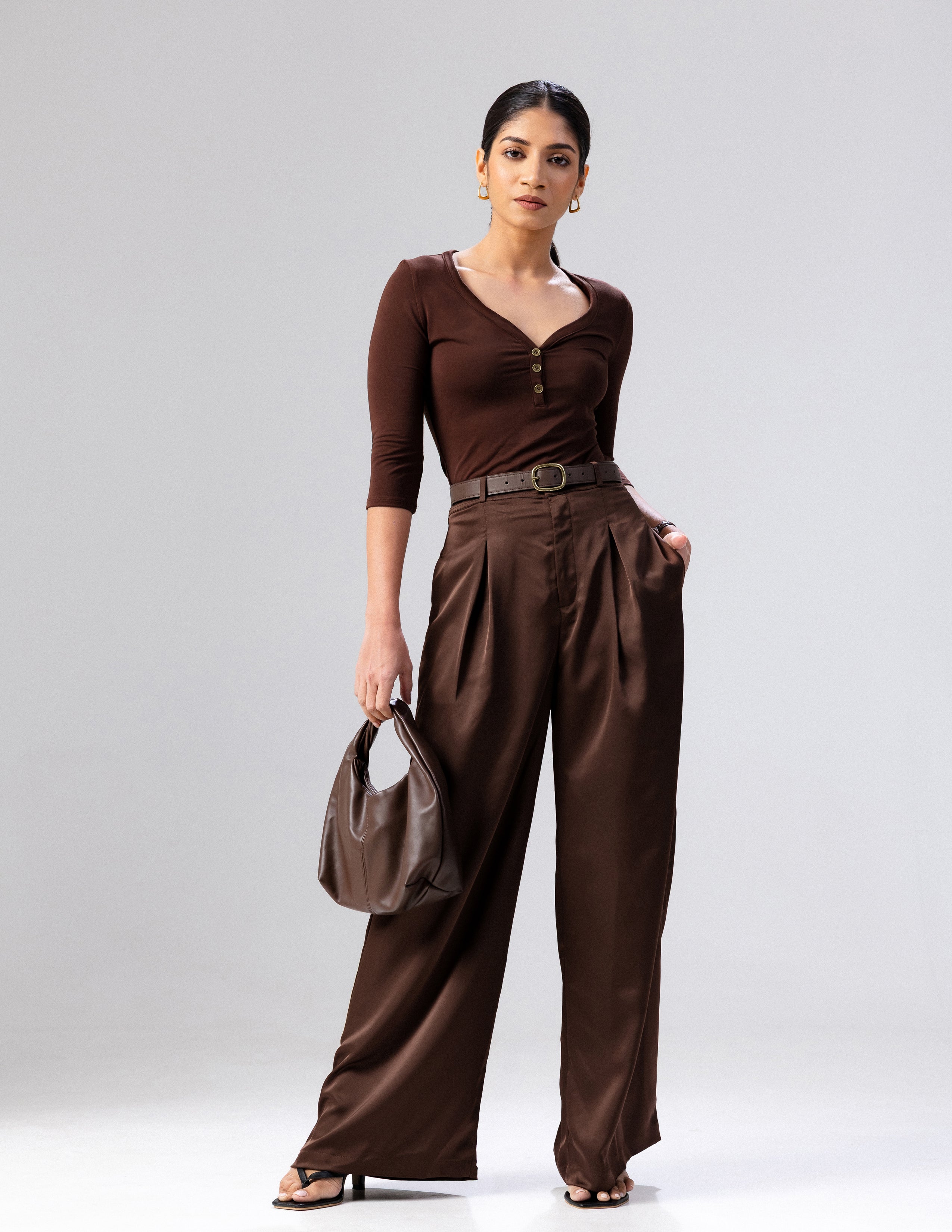 Front Pleated Wide Leg Pant